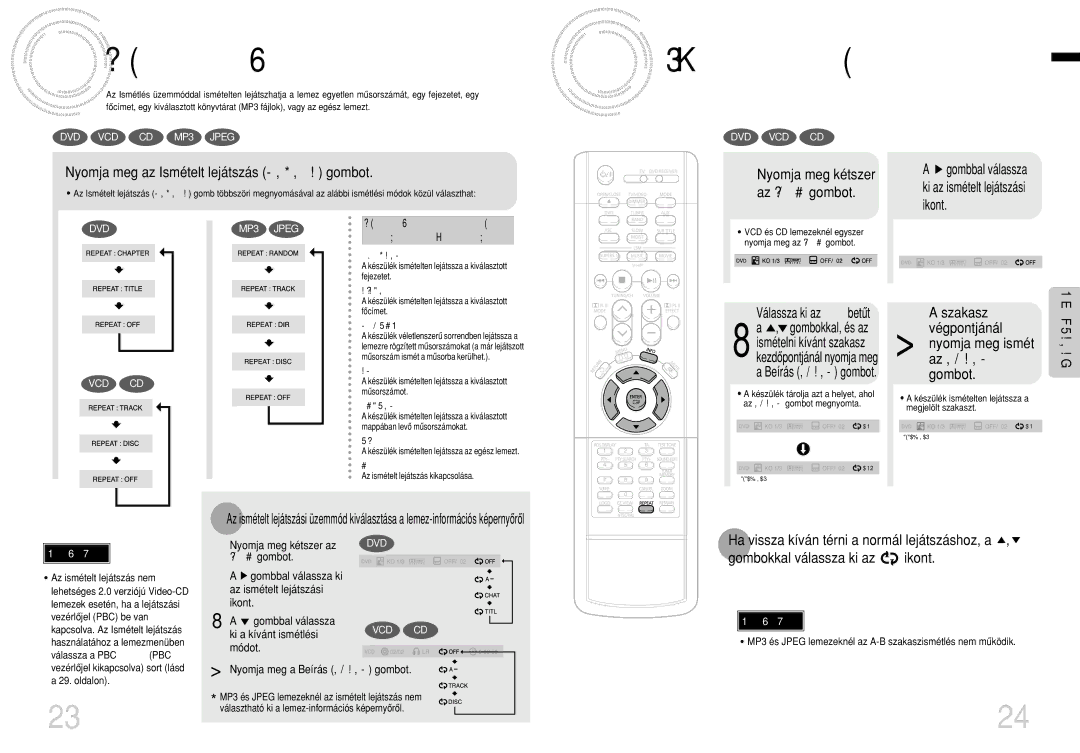 Samsung HTDB1350RH/ELS manual Ismételt lejátszás, Szakaszismétlés, Az Enter 