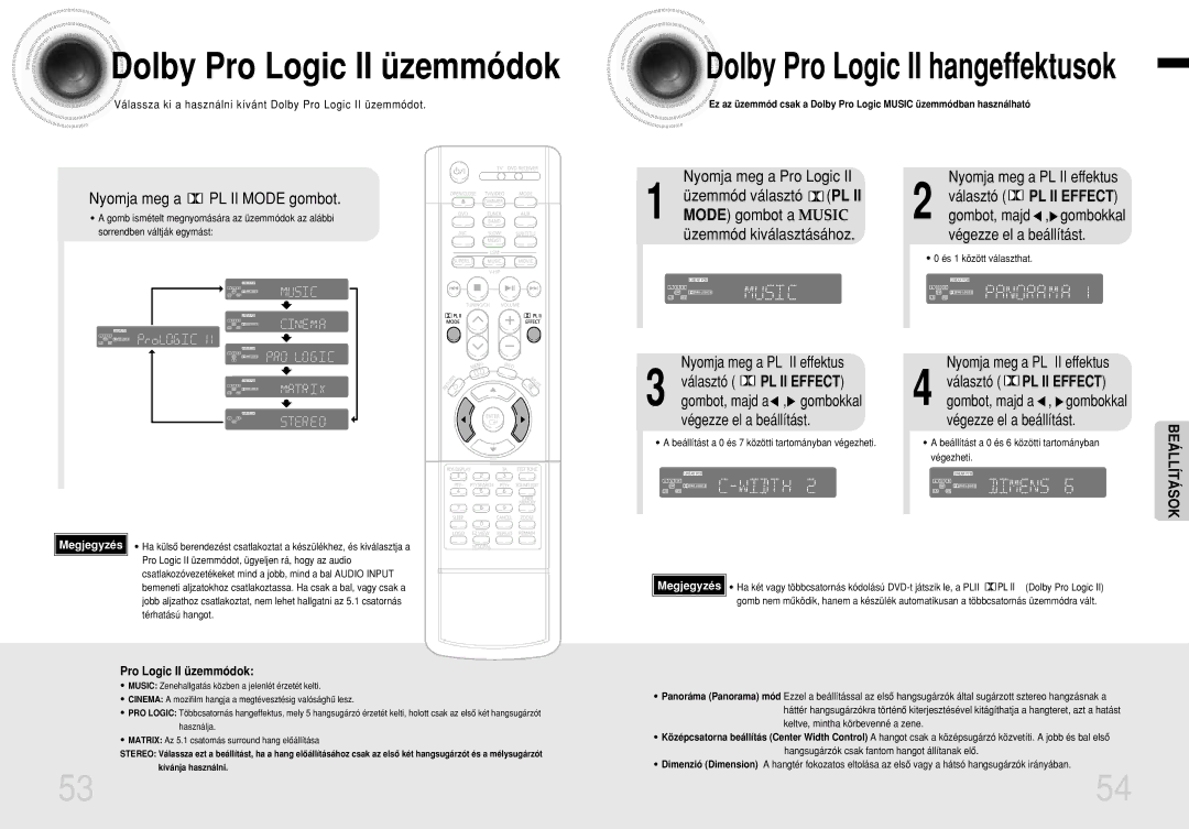 Samsung HTDB1350RH/ELS manual Dolby Pro Logic II üzemmódok, Válassza ki a használni kívánt Dolby Pro Logic II üzemmódot 