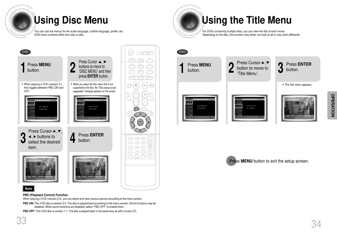 Samsung HTDB1680TH/XSV manual Using Disc Menu, Using the Title Menu, Press Menu button 