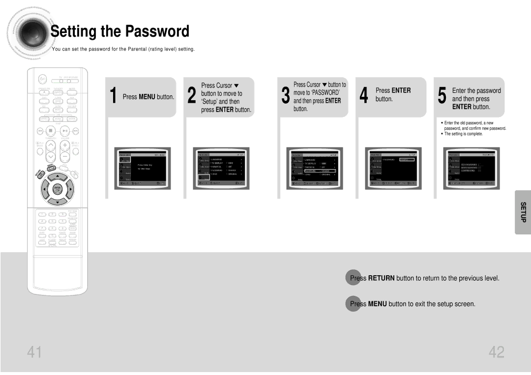 Samsung HTDB1680TH/XSV manual Setting the Password, Press Cursor button to 