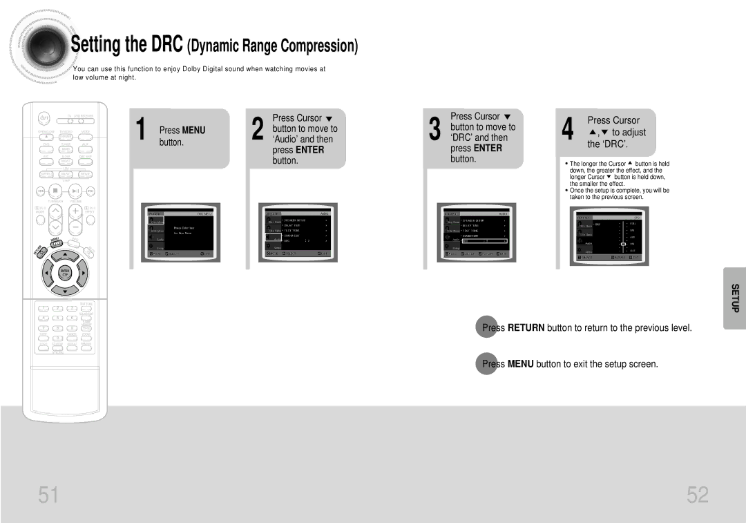 Samsung HTDB1680TH/XSV manual Setting the DRC Dynamic Range Compression 