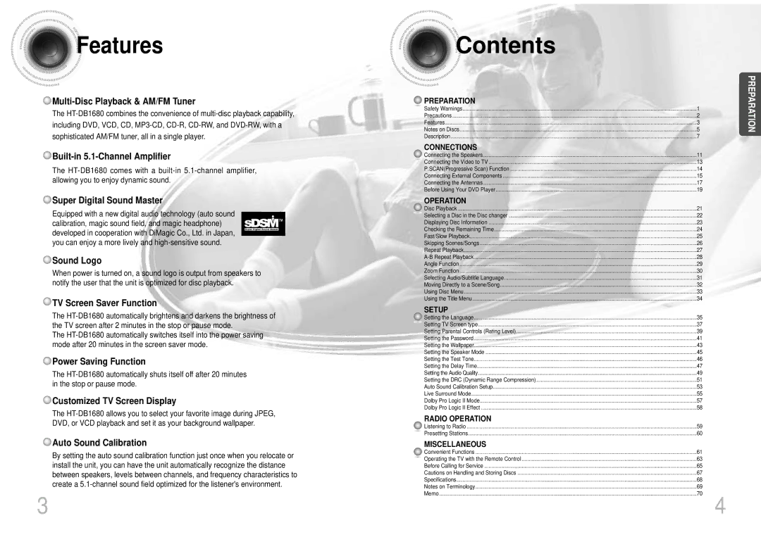 Samsung HTDB1680TH/XSV manual Contents 