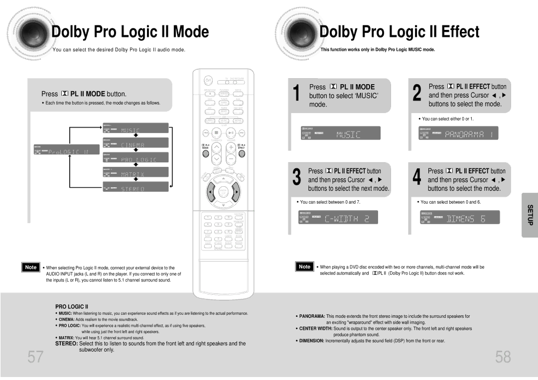 Samsung HTDB1680TH/XSV manual Dolby Pro Logic II Mode, Dolby Pro Logic II Effect 