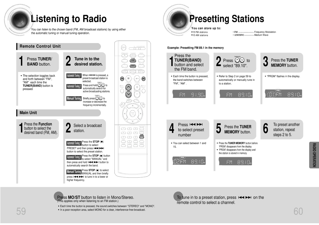 Samsung HTDB1680TH/XSV manual Listening to Radio, Presetting Stations 