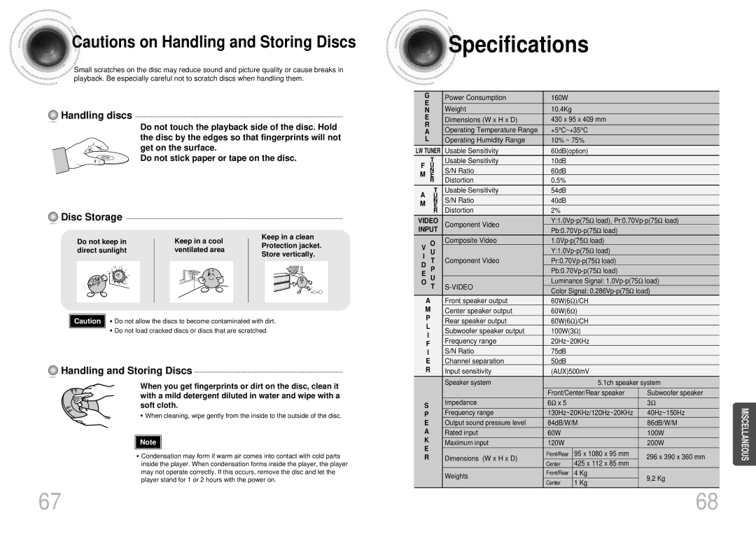 Samsung HTDB1680TH/XSV manual Specifications 