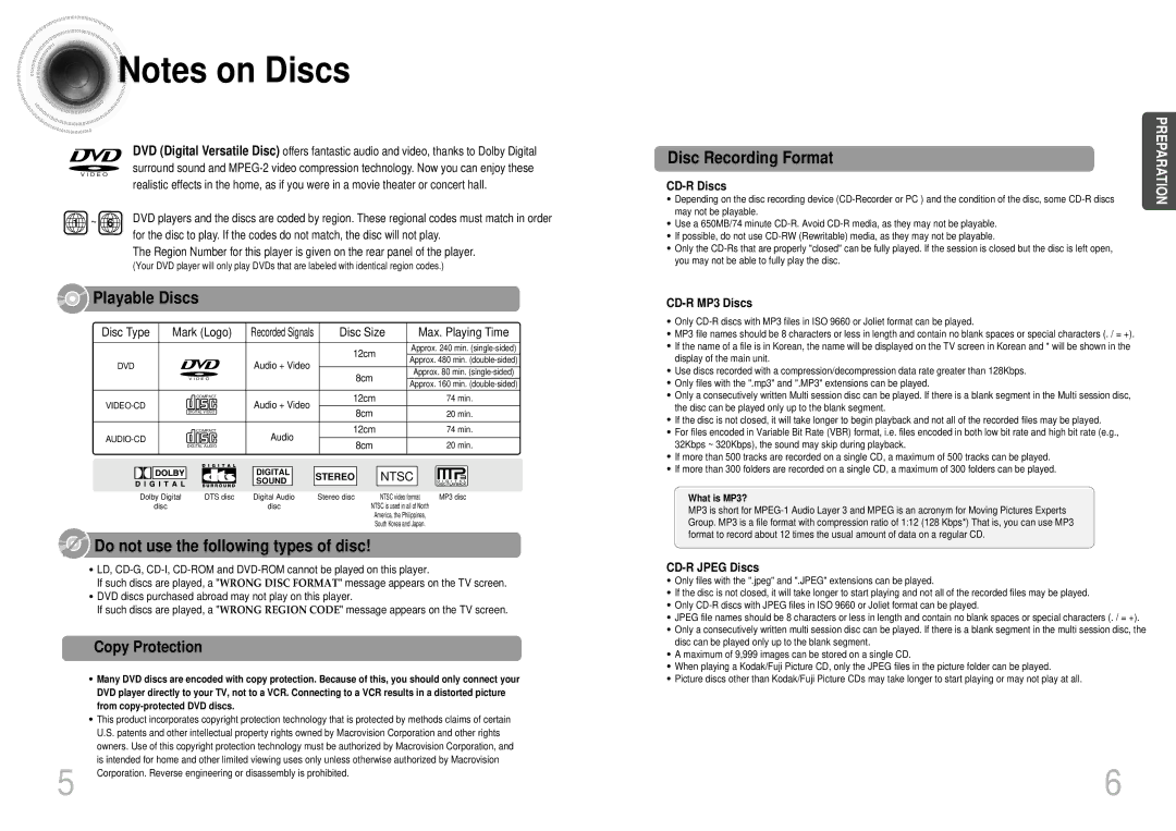 Samsung HTDB1680TH/XSV manual Playable Discs, Copy Protection 