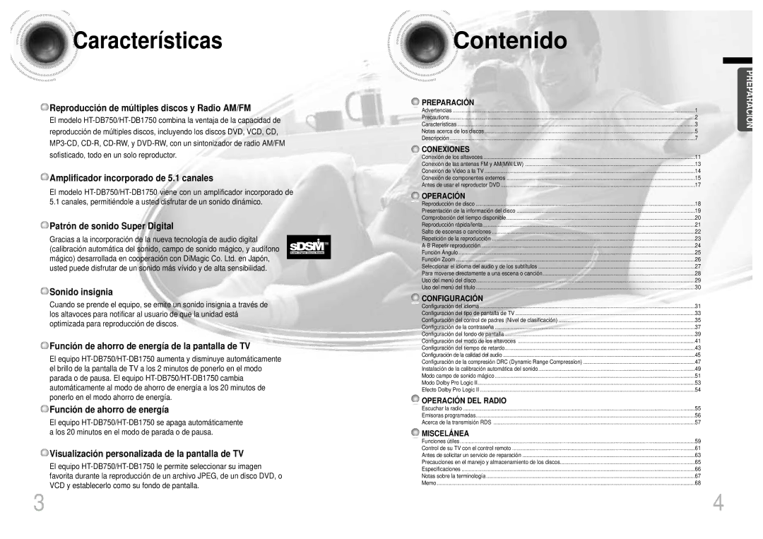 Samsung HTDB1750RH/EDC manual Características 