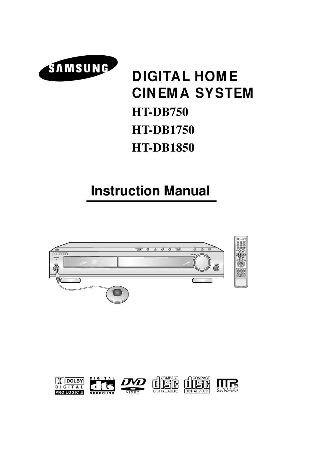 Samsung HTDB1750RH/EDC, HTDB1850RH/EDC manual Digital Home Cinema System 