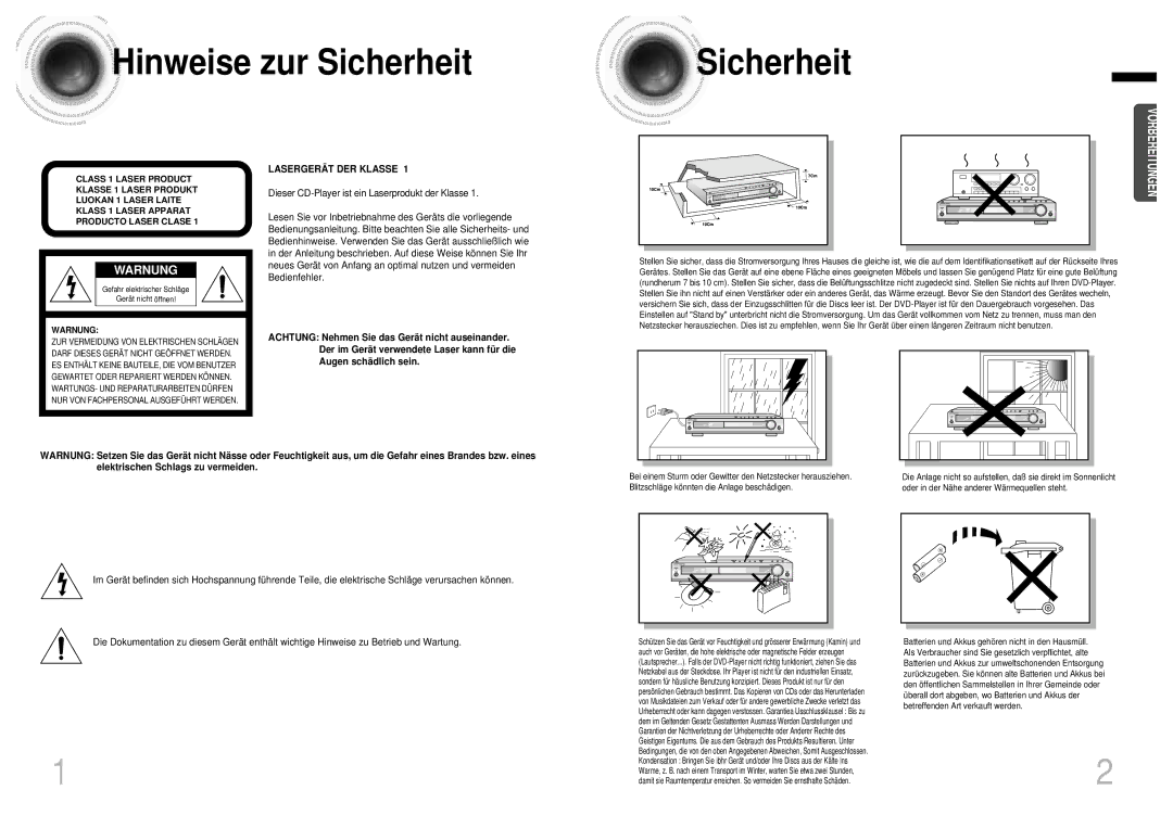 Samsung HTDB1850RH/EDC, HTDB1750RH/EDC manual Hinweise zur Sicherheit, Warnung 