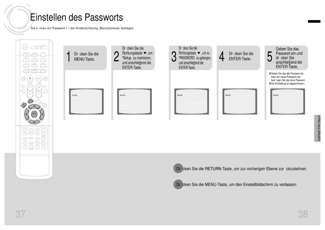 Samsung HTDB1850RH/EDC, HTDB1750RH/EDC manual Drücken Sie die, ENTER-Taste 