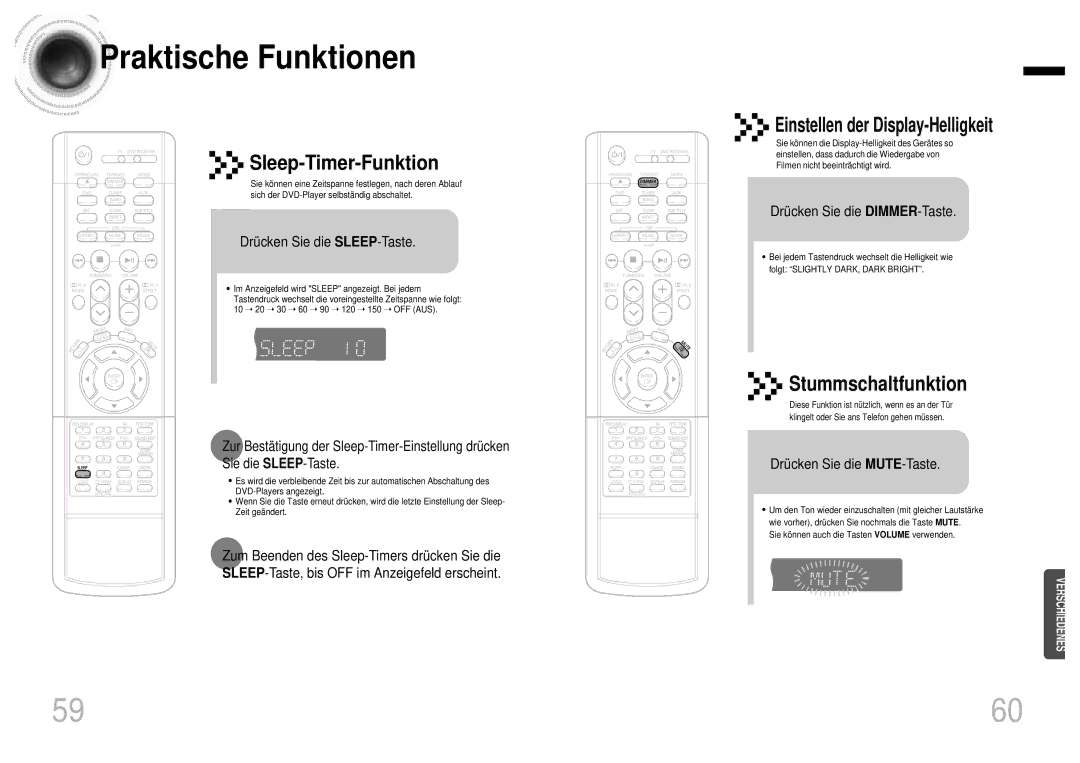 Samsung HTDB1750RH/EDC, HTDB1850RH/EDC manual Praktische Funktionen, Sleep-Timer-Funktion, Drücken Sie die SLEEP-Taste 