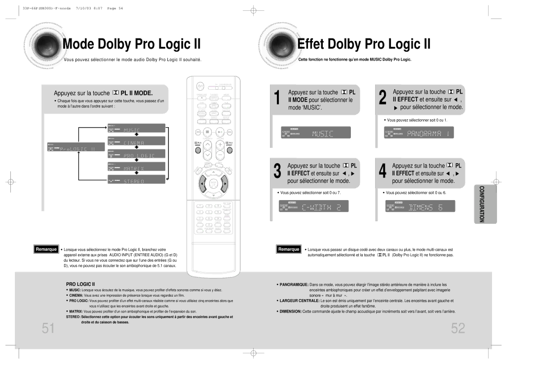 Samsung HTDB300RH/ELS manual Mode Dolby Pro Logic, Effet Dolby Pro Logic, Appuyez sur la touche PL II Mode 