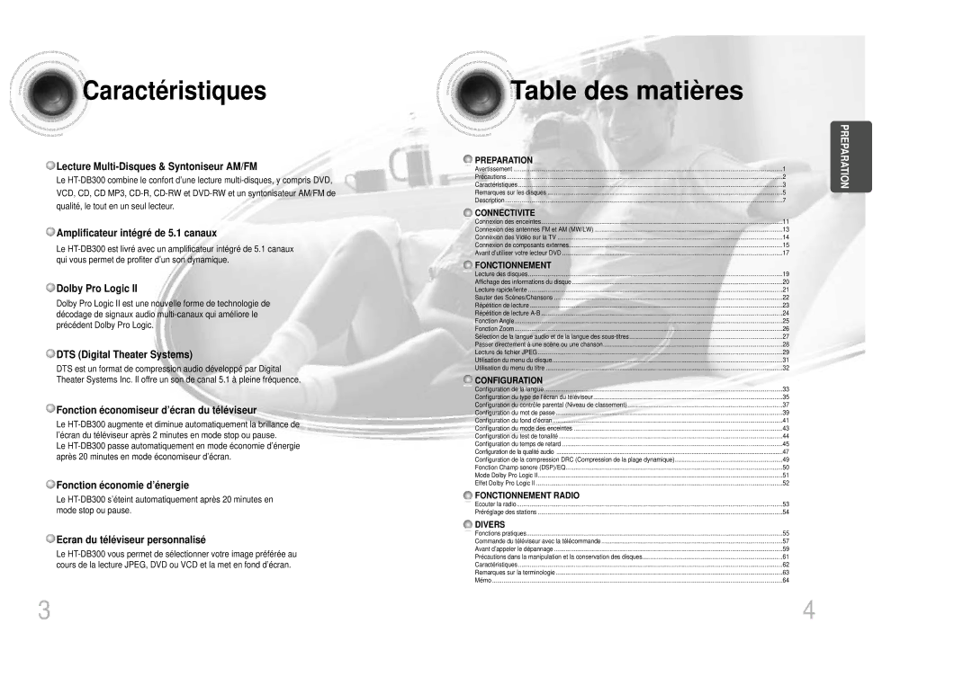 Samsung HTDB300RH/ELS manual Caractéristiques 