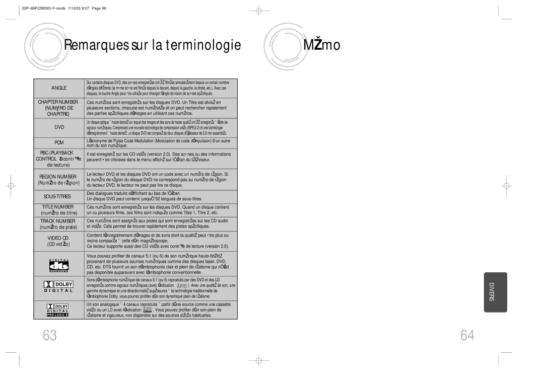 Samsung HTDB300RH/ELS manual Remarques sur la terminologie 