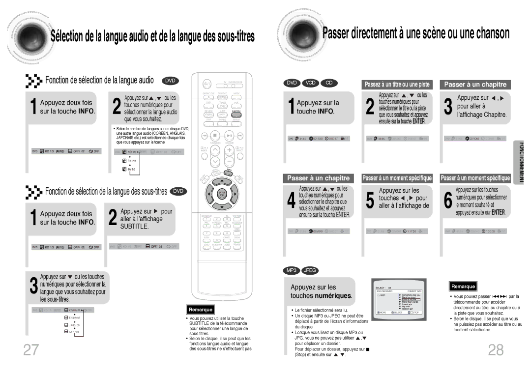 Samsung HTDB300RH/ELS manual 1Appuyez deux fois sur la touche Info, 1Appuyez sur la touche Info, Sur la touche Info 