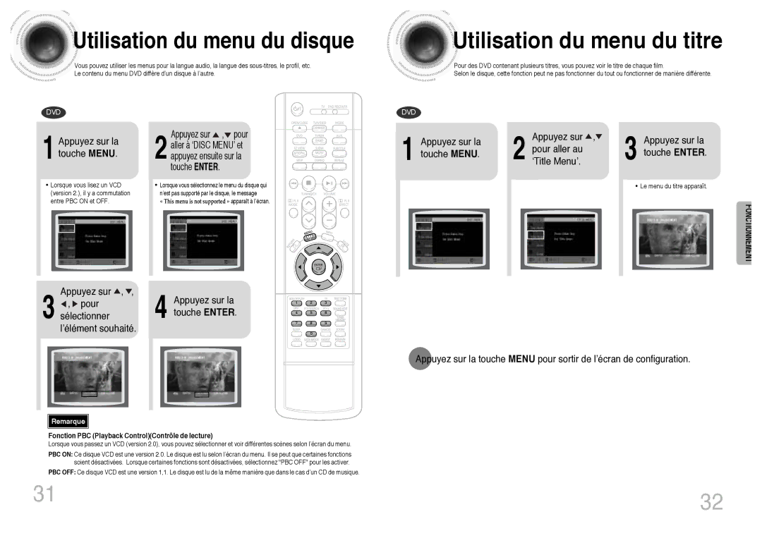 Samsung HTDB300RH/ELS manual Utilisation du menu du titre, Utilisation du menu du disque 