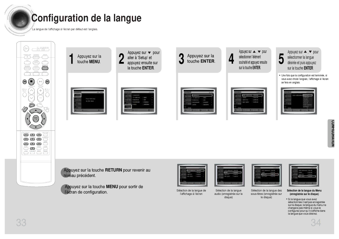 Samsung HTDB300RH/ELS manual Appuyez sur la, Touche Menu 