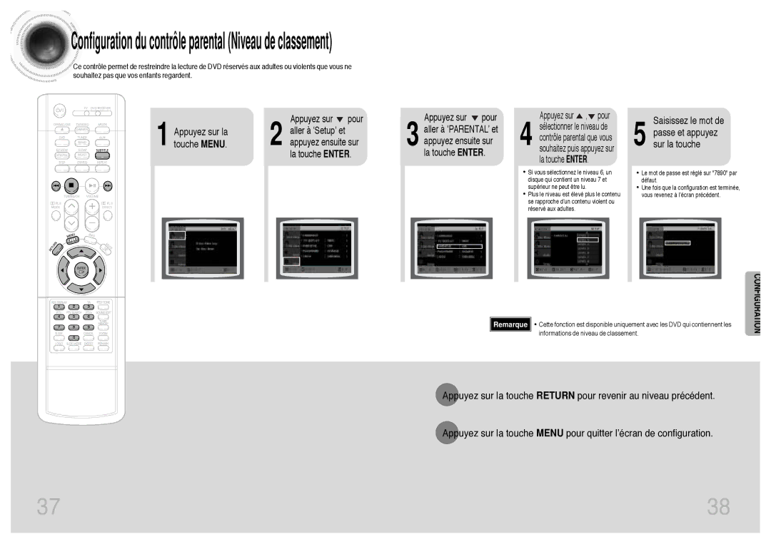 Samsung HTDB300RH/ELS manual Saisissez le mot de, Passe et appuyez, Sur la touche 