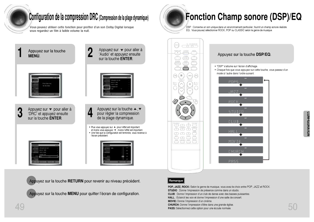 Samsung HTDB300RH/ELS manual Fonction Champ sonore DSP/EQ 