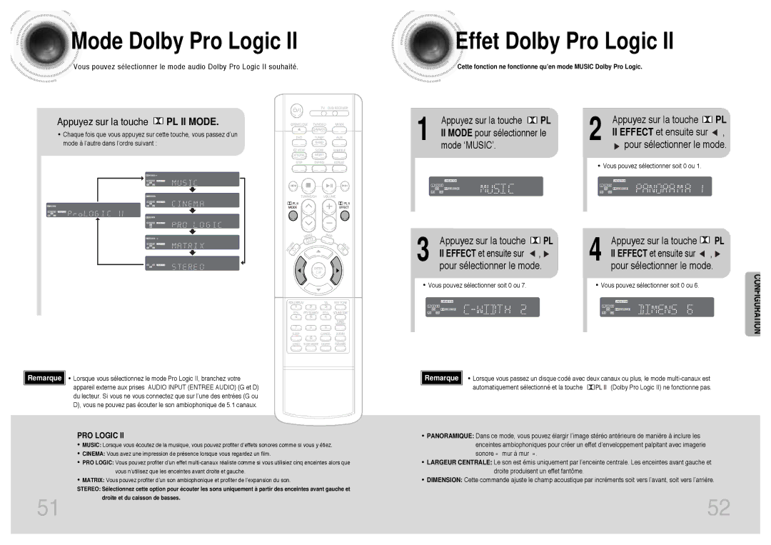 Samsung HTDB300RH/ELS manual Mode Dolby Pro Logic, Effet Dolby Pro Logic, Appuyez sur la touche PL II Mode 