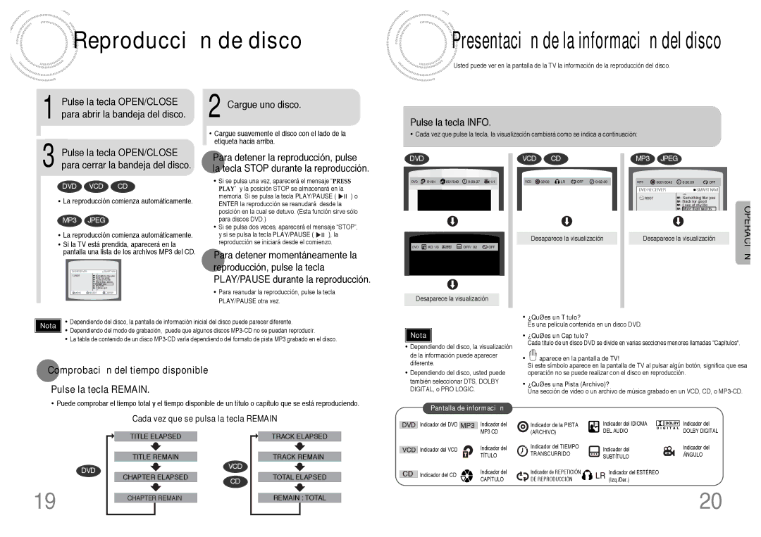 Samsung HT-DB300 Reproducción de disco, Pulse la tecla Info, Pulse la tecla OPEN/CLOSE para cerrar la bandeja del disco 