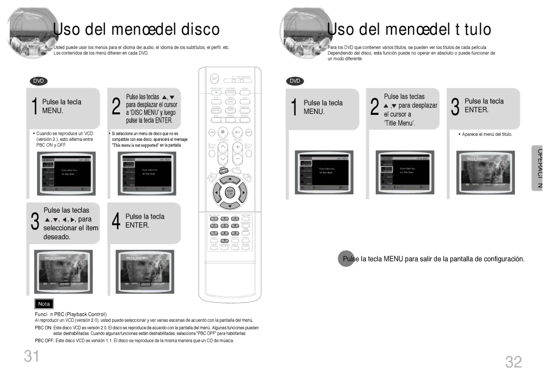 Samsung HT-DB300, HTDB300RH/EDC manual Uso del menú del disco Uso del menú del título, Pulse la tecla Menu 