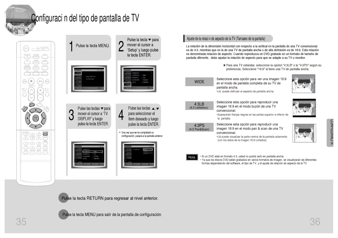 Samsung HT-DB300, HTDB300RH/EDC manual Pulse la tecla Menu, 43LB, 43PS, Letterbox, 43 Pan&Scan 