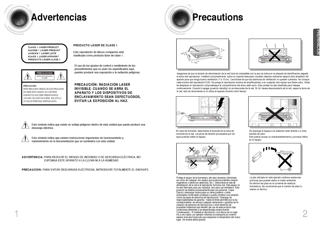 Samsung HTDB300RH/EDC, HT-DB300 manual Advertencias Precautions, Precaucion 