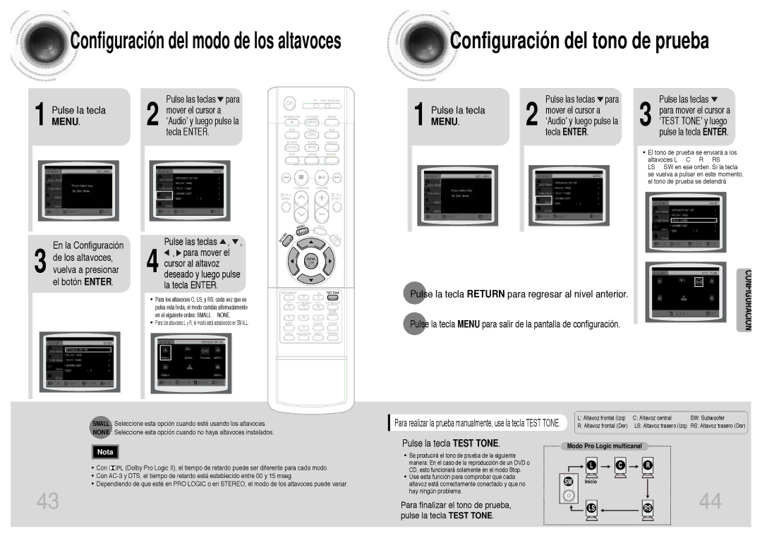 Samsung HT-DB300 Pulse la tecla Test Tone, Para finalizar el tono de prueba, pulse la tecla Test Tone, Mover el cursor a 