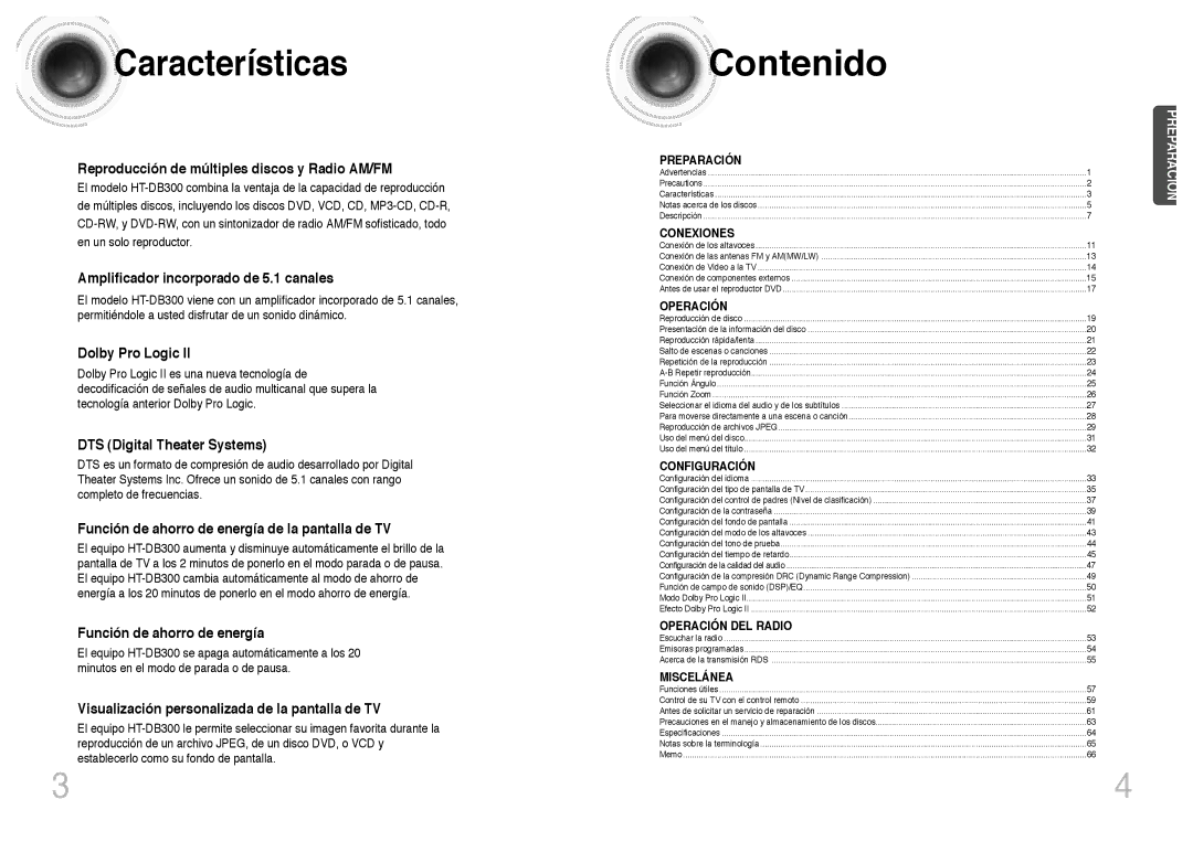 Samsung HT-DB300, HTDB300RH/EDC manual Características 