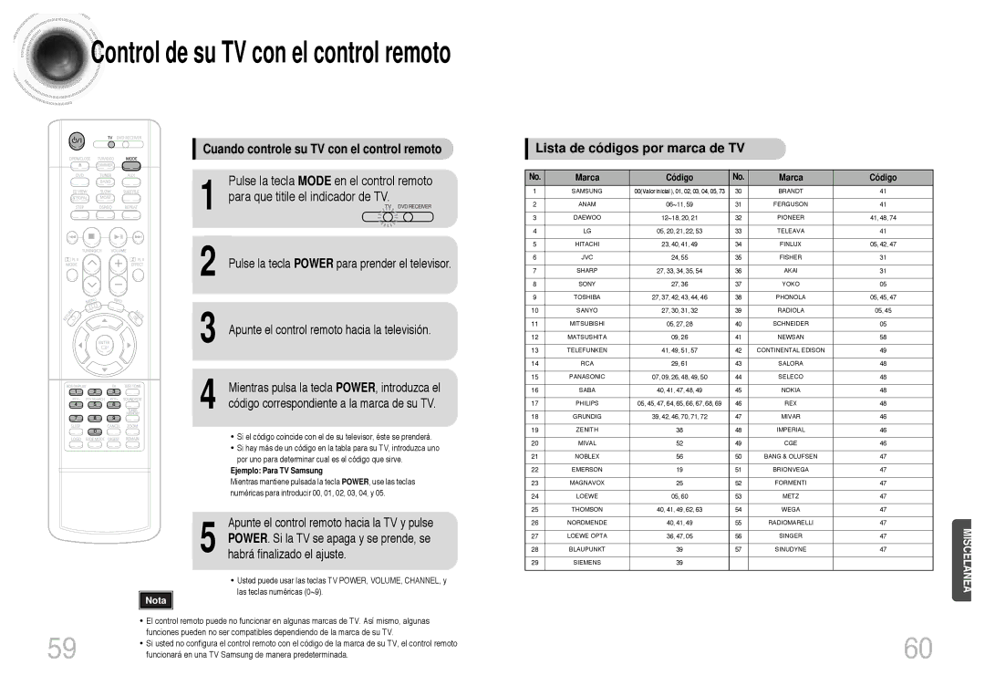 Samsung HT-DB300, HTDB300RH/EDC manual Cuando controle su TV con el control remoto, Pulse la tecla Mode en el control remoto 