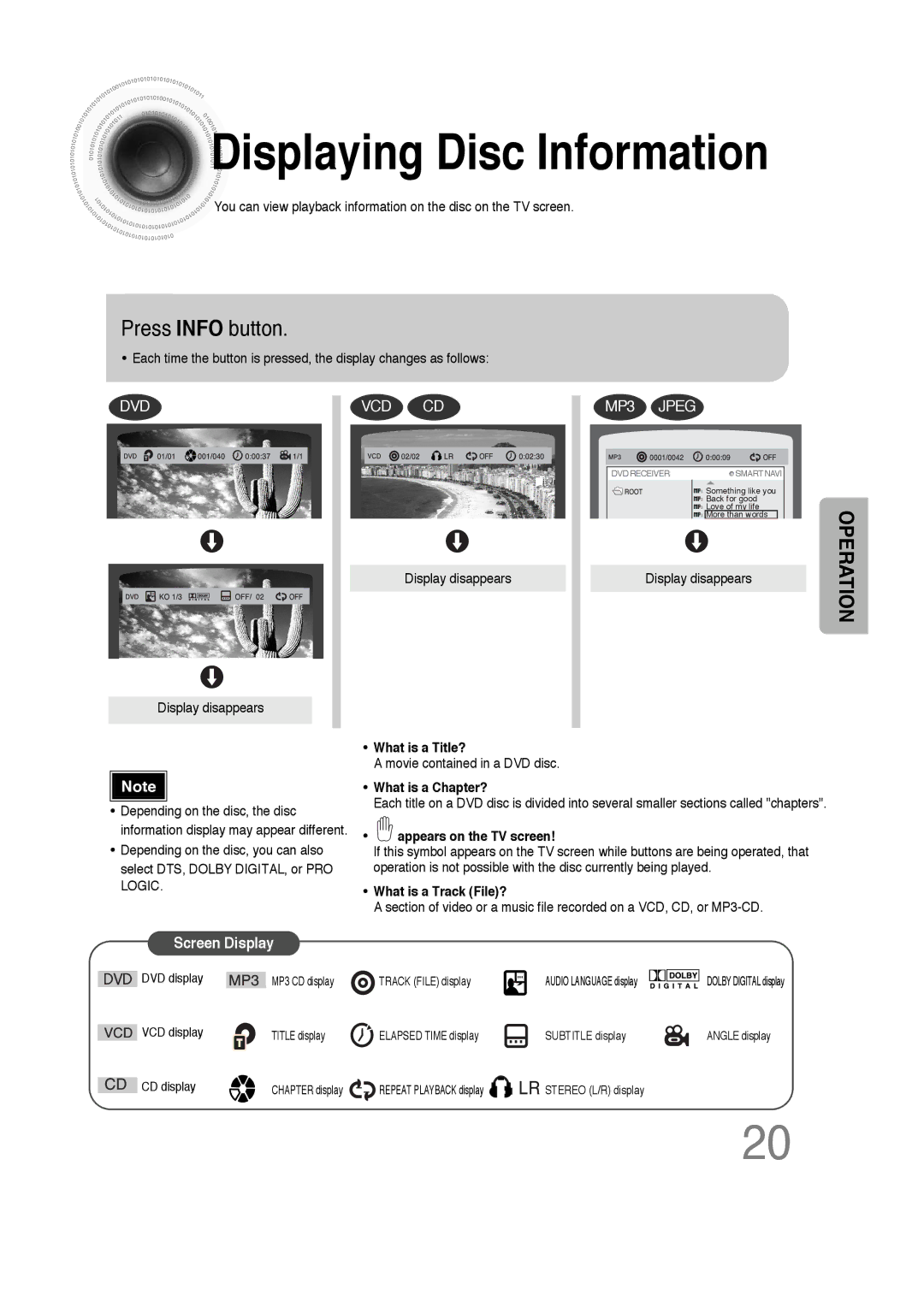 Samsung HTDB300RH/EDC, HTDB300RH/ELS, HT-DB300 manual Displaying Disc Information, Press Info button 