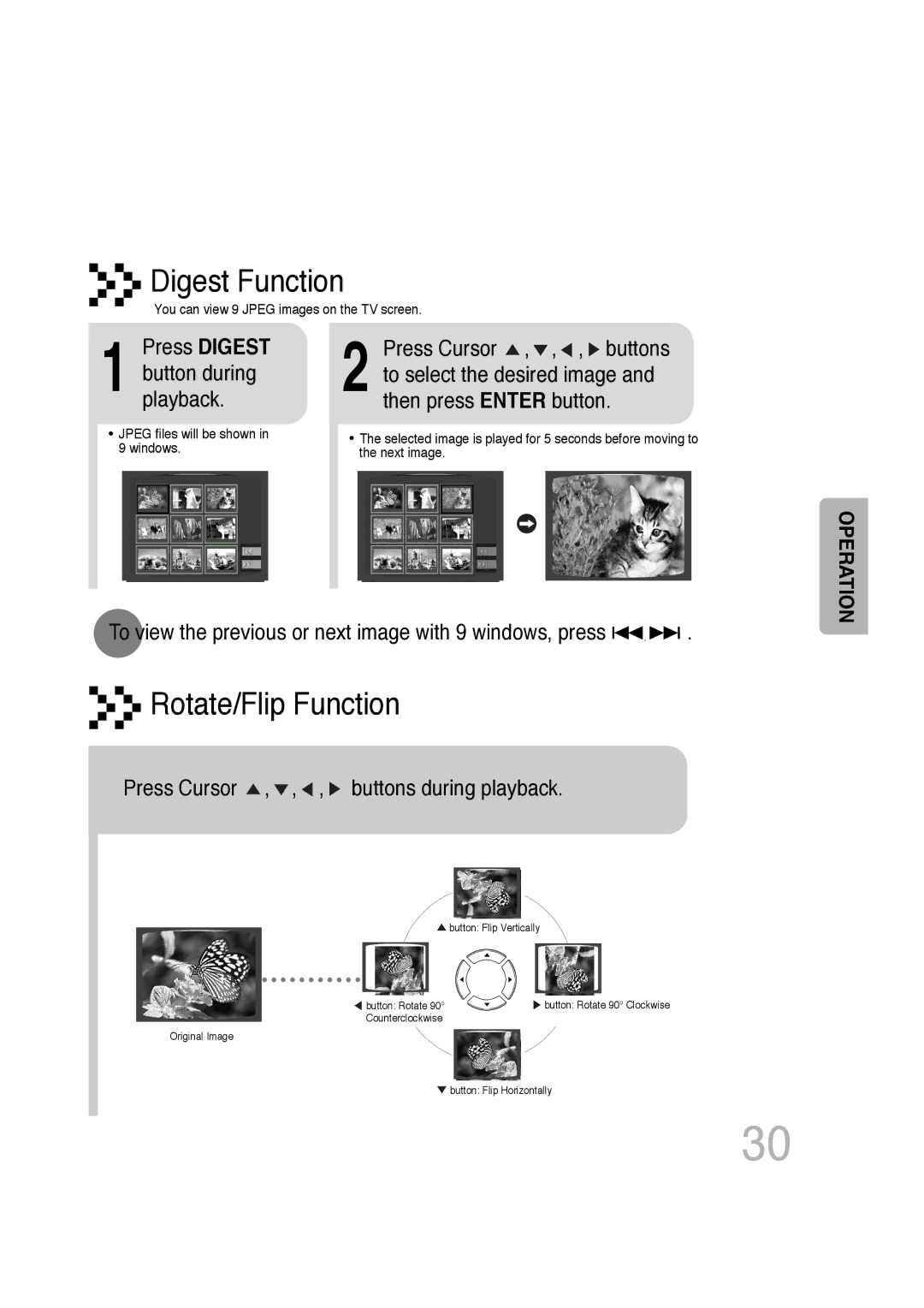 Samsung HT-DB300, HTDB300RH/EDC, HTDB300RH/ELS manual Press Digest, To view the previous or next image with 9 windows, press 