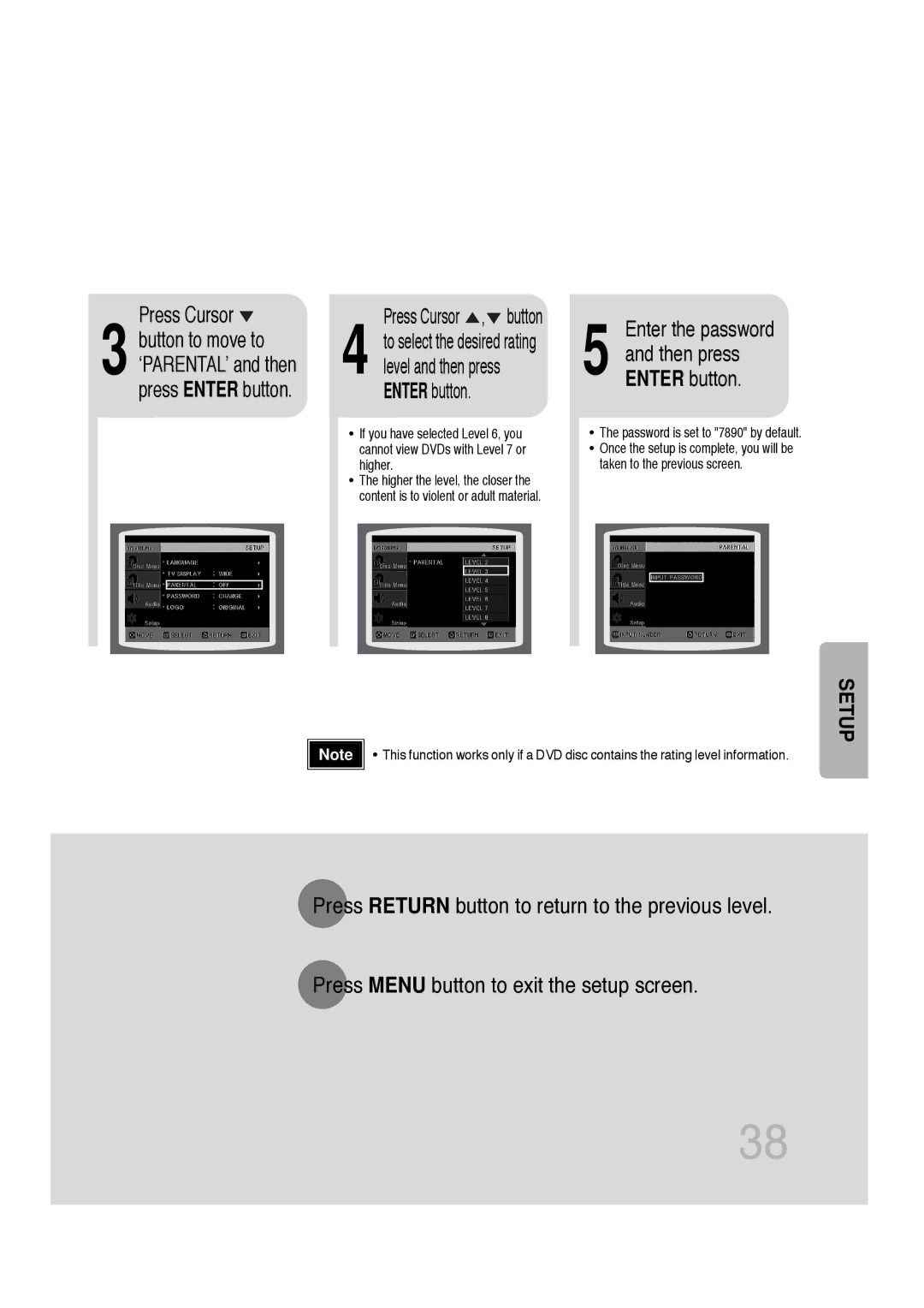 Samsung HT-DB300, HTDB300RH/EDC, HTDB300RH/ELS manual Press Cursor , button, Enter the password 