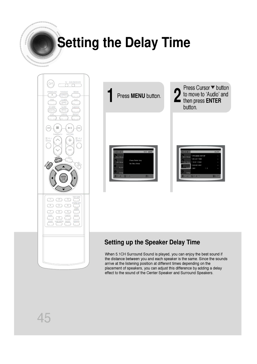 Samsung HTDB300RH/ELS, HTDB300RH/EDC, HT-DB300 manual Setting the Delay Time, Press Cursor button 