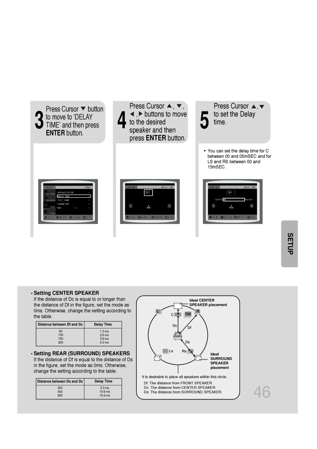 Samsung HT-DB300, HTDB300RH/EDC, HTDB300RH/ELS manual Time, Setting Center Speaker 