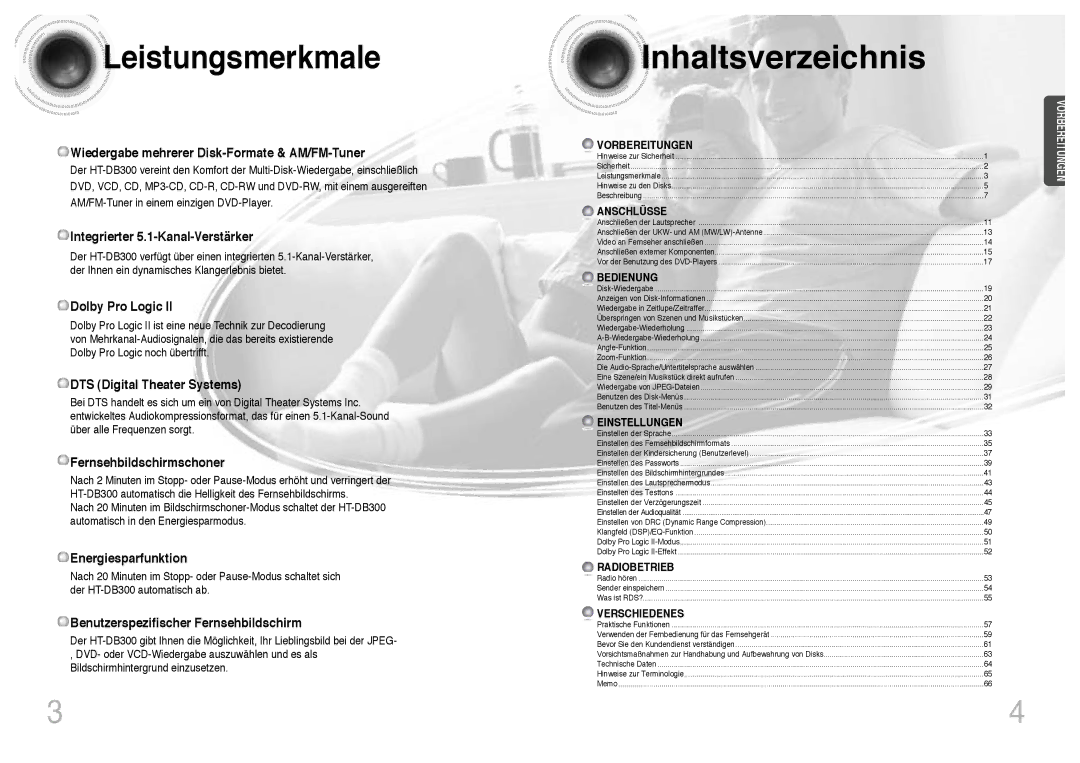 Samsung HTDB300RH/ELS, HTDB300RH/EDC manual Leistungsmerkmale 