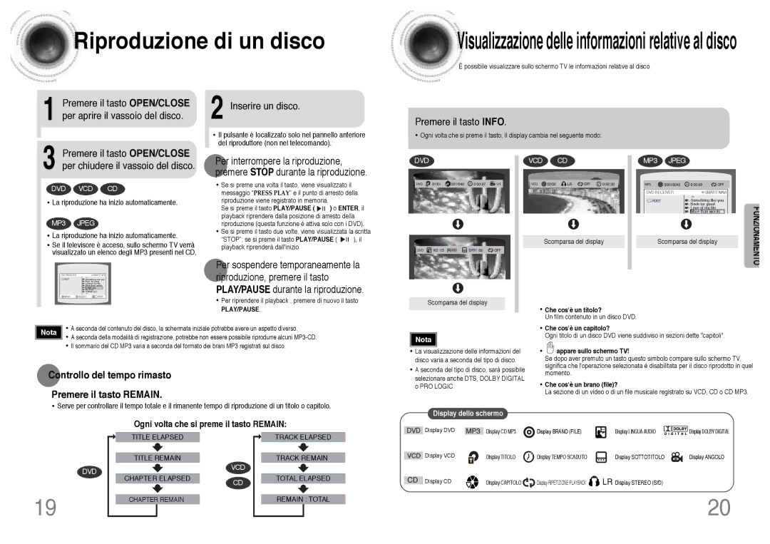 Samsung HTDB300RH/ELS, HTDB300RH/EDC manual Riproduzione di un disco, Inserire un disco, Premere il tasto Info 