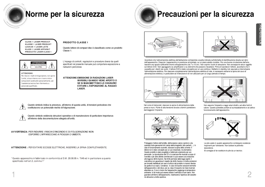 Samsung HTDB300RH/EDC, HTDB300RH/ELS manual Norme per la sicurezza Precauzioni per la sicurezza, Attenzione 