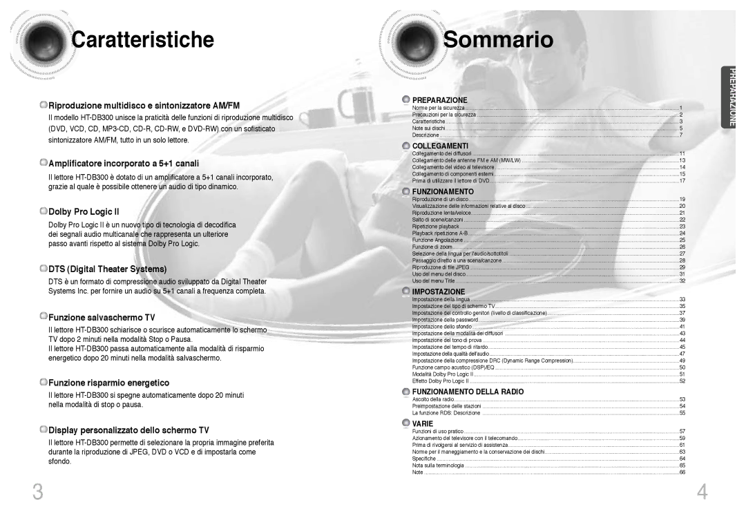 Samsung HTDB300RH/ELS, HTDB300RH/EDC manual Caratteristiche 