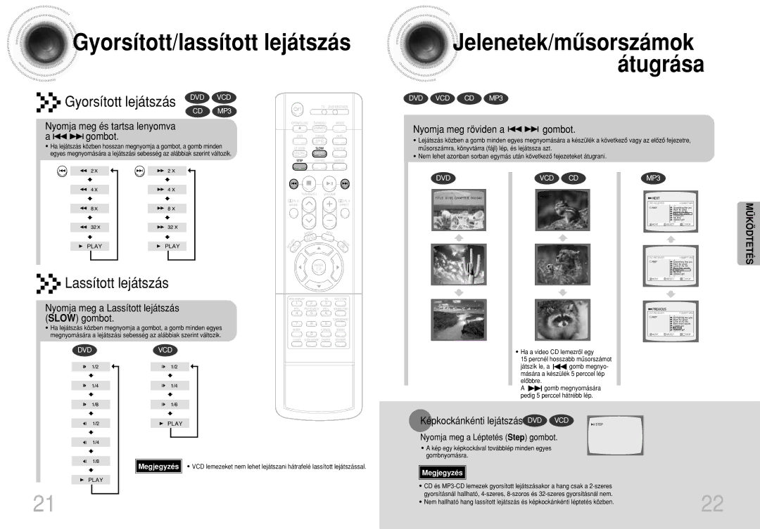 Samsung HTDB300RH/EDC, HTDB300RH/ELS manual Gyorsított/lassított lejátszás, Jelenetek/mûsorszámok Átugrása 