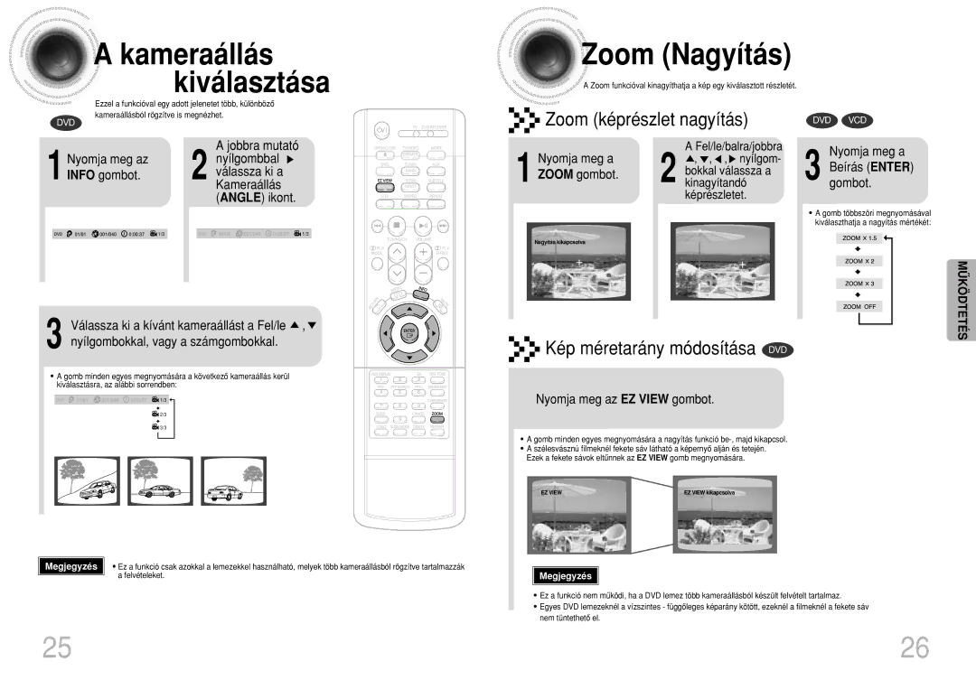 Samsung HTDB300RH/EDC, HTDB300RH/ELS manual Kameraállás Zoom Nagyítás Kiválasztása 