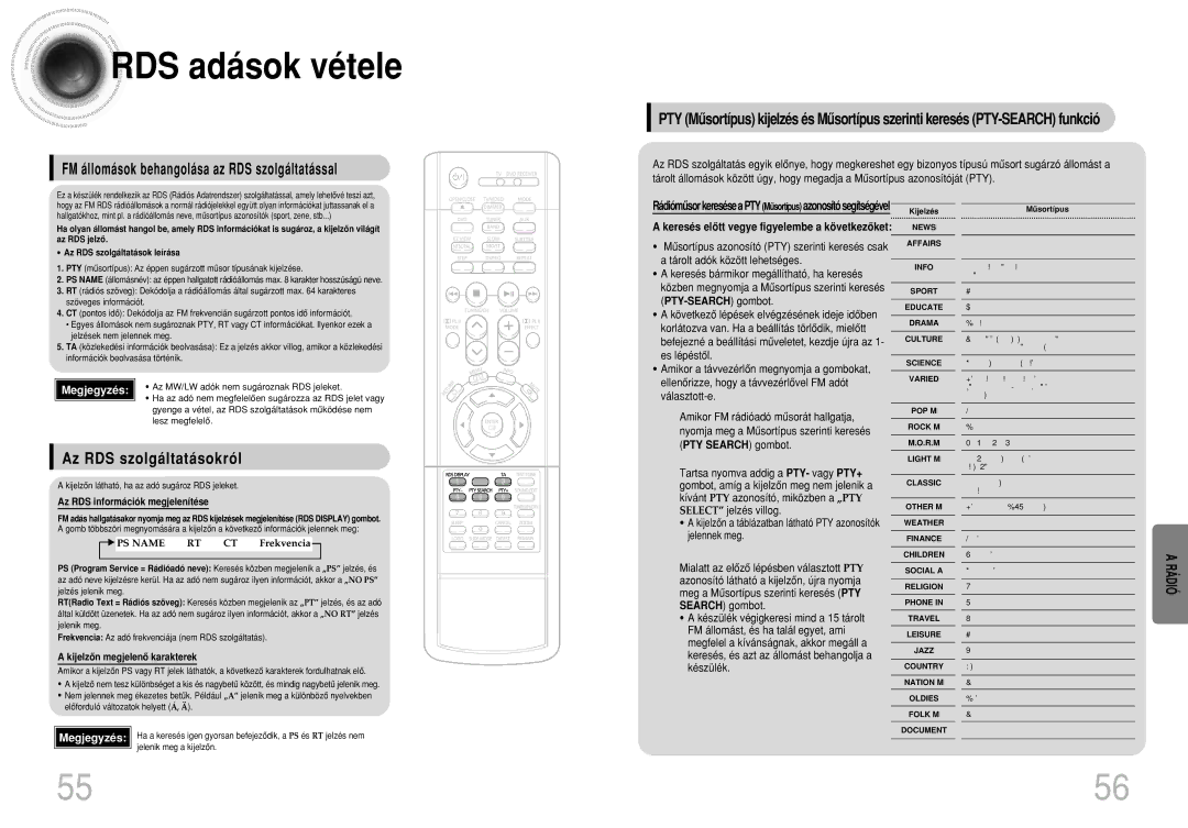 Samsung HTDB300RH/ELS manual RDS adások vétele, Az RDS szolgáltatásokról, FM állomások behangolása az RDS szolgáltatással 