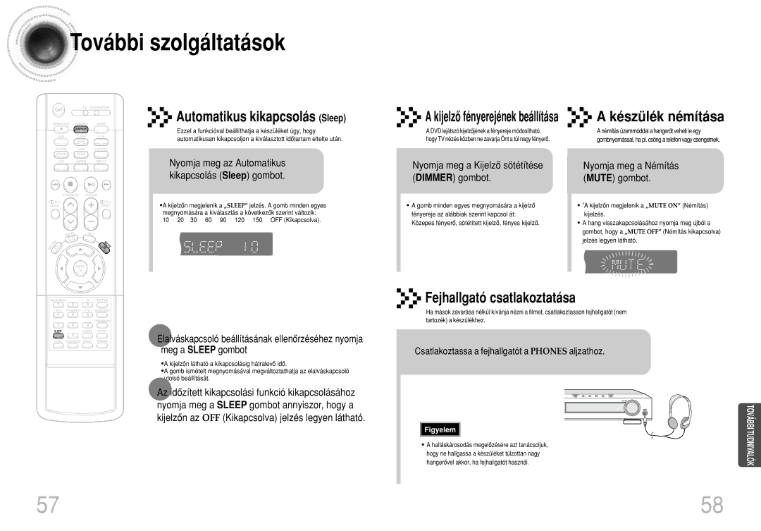 Samsung HTDB300RH/EDC, HTDB300RH/ELS manual További szolgáltatások, Nyomja meg az Automatikus kikapcsolás Sleep gombot 