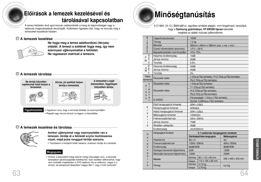 Samsung HTDB300RH/ELS, HTDB300RH/EDC manual Minôségtanúsítás, Hogy a Samsung gyártmányú, HT-DB300 típusú készülék 