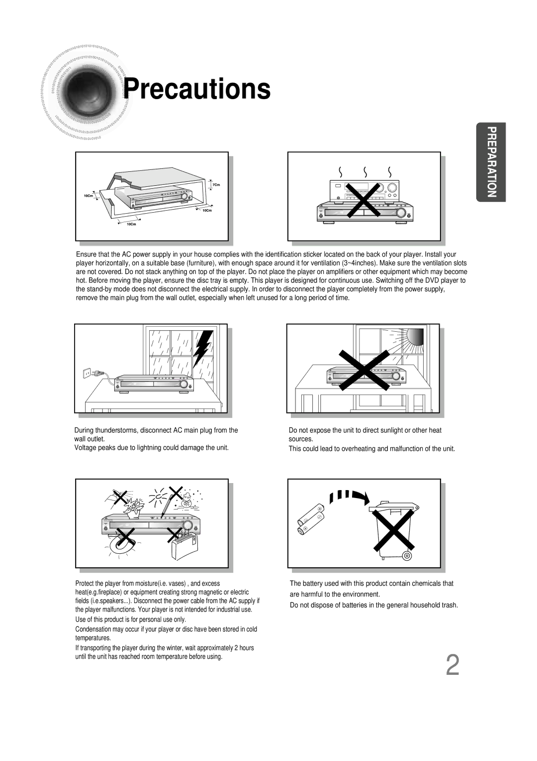 Samsung HTDB390RH/ELS manual Precautions, Preparation 