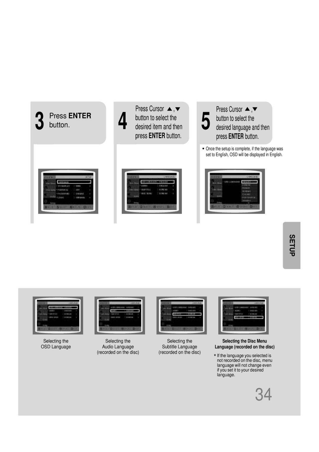 Samsung HTDB390RH/ELS manual Press Enter Press Cursor, Press Enter button 