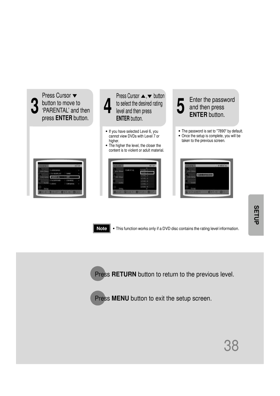 Samsung HTDB390RH/ELS manual Press Cursor , button, Enter the password, Press Cursor 3 button to move to 