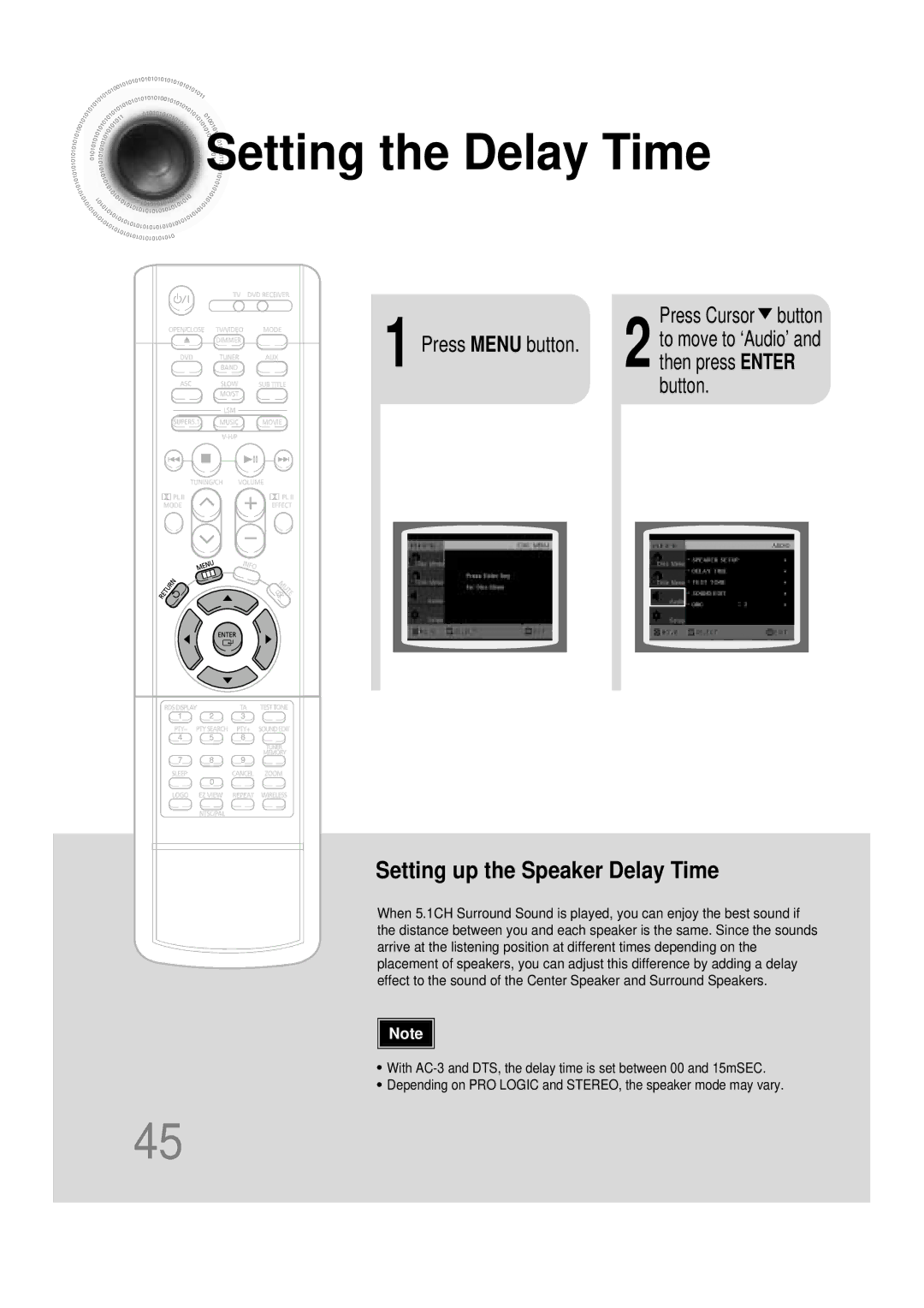 Samsung HTDB390RH/ELS manual Setting the Delay Time, Press Cursor button 