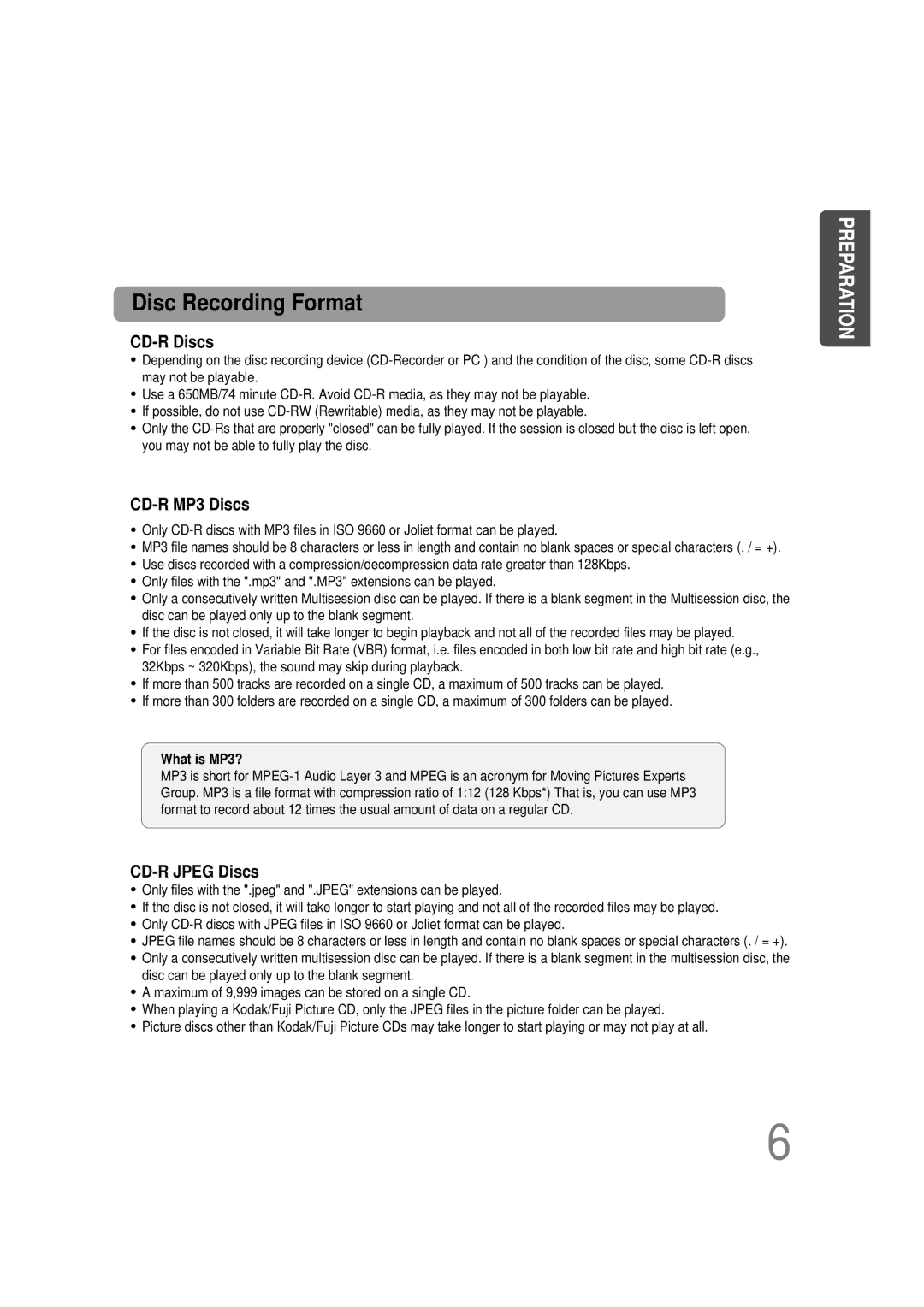 Samsung HTDB390RH/ELS manual CD-R Discs, CD-R MP3 Discs, CD-R Jpeg Discs 